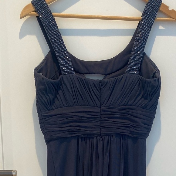 Cachet Slate Blue Chiffon Goddess Gown Beaded Neckline Sz 4 - Picture 8 of 8